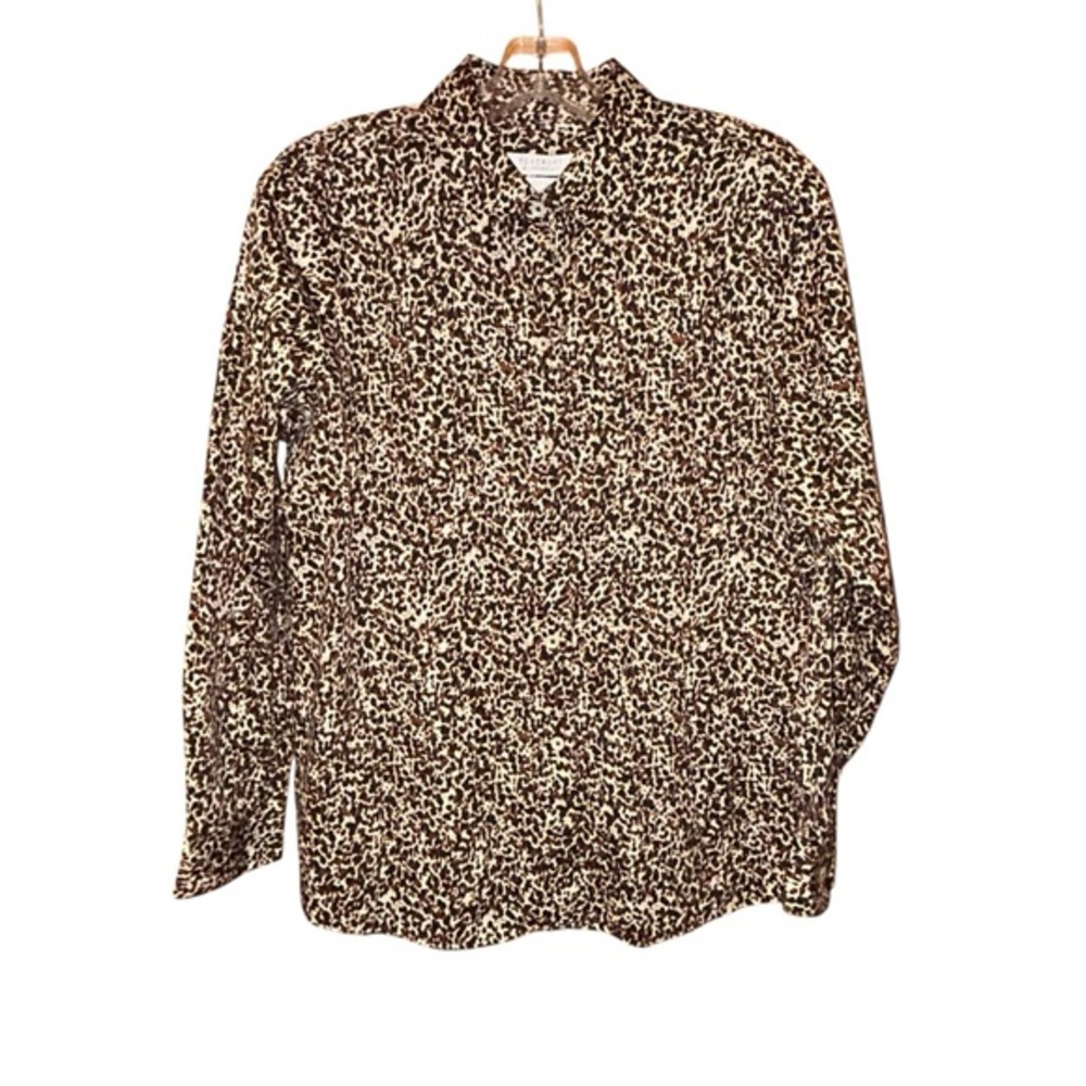 Foxcroft Appleseeds Blouse Womens Wrinkle Free Shaped Brown Black Cotton Size 12